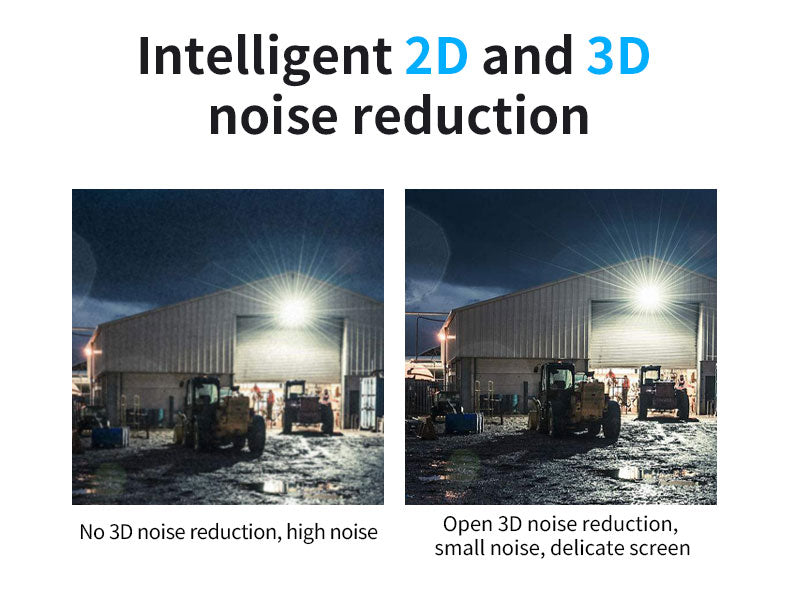 Comparison of image clarity with and without 3D noise reduction in a 4G Wireless Security Camera, highlighting advanced 2D/3D noise reduction technology for clearer night surveillance.