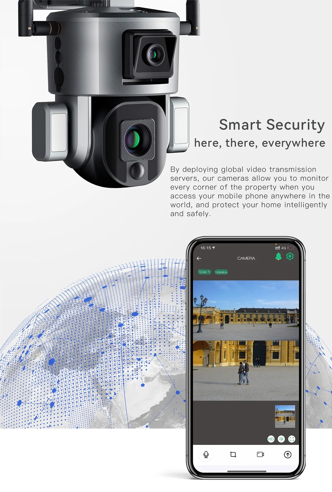 Smart global access with 4G solar security camera for real-time remote monitoring via mobile app