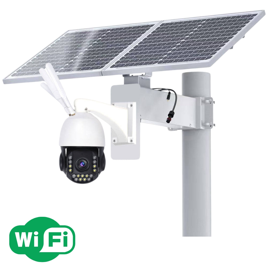 Solar powered wireless security camera with solar panels and WiFi