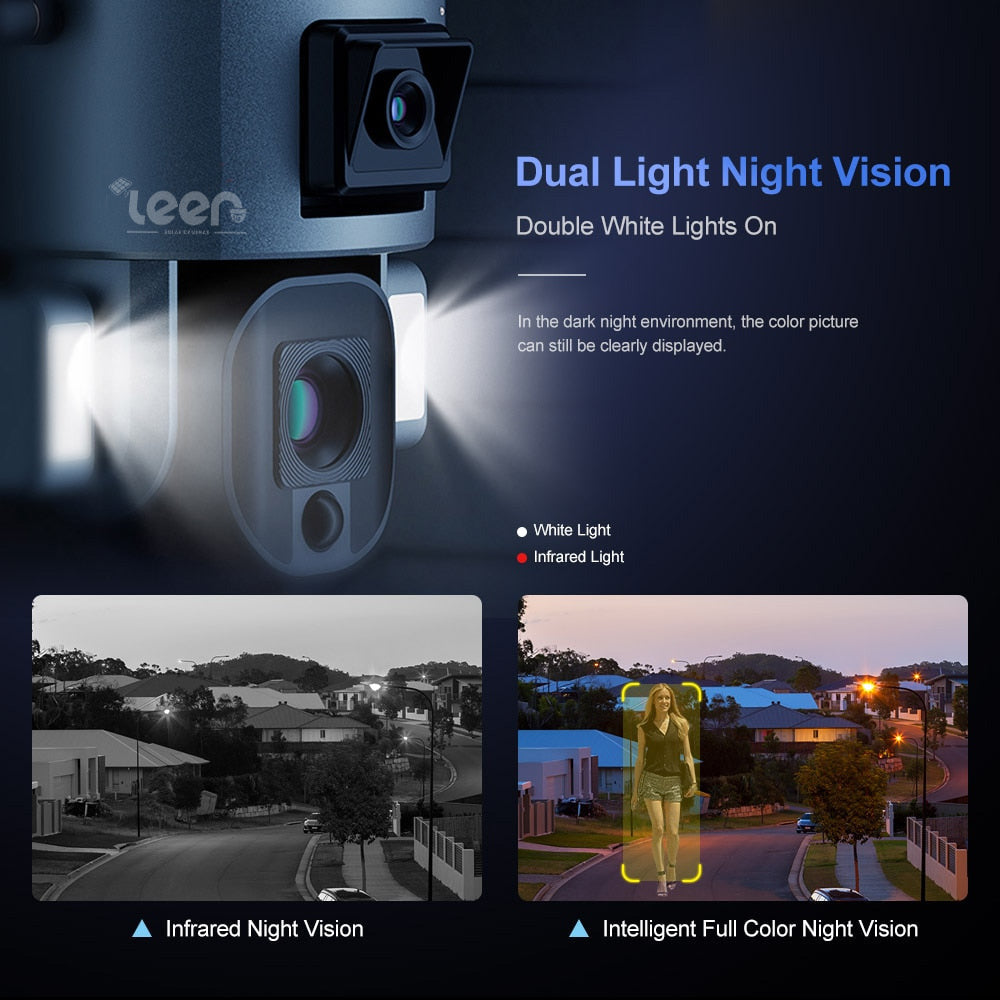 4G Security Camera with 4K dual lens, 20000mAh battery, infrared night vision, and intelligent full-color night vision