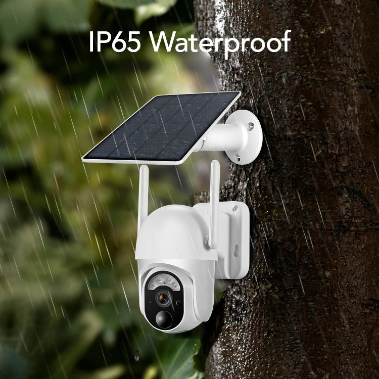 IP65 waterproof solar powered security camera for outdoor surveillance in all weather conditions
