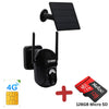 Black solar powered wireless security camera with WiFi and 128GB Micro SD card.